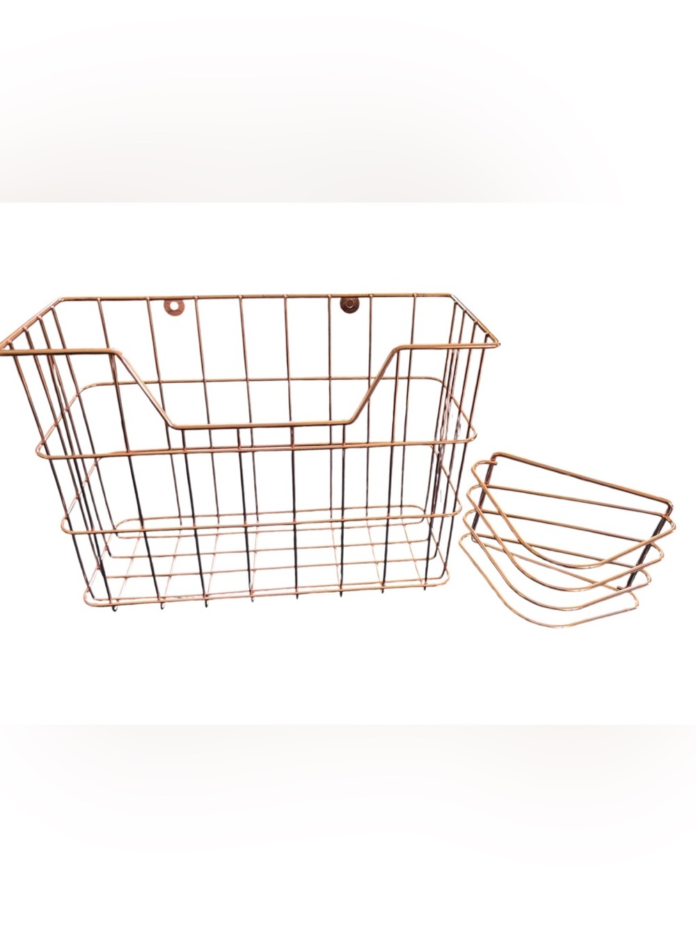 Rose Gold Metal 2PC Desk Set Storage Bills Home Office 12X9 Cage Style